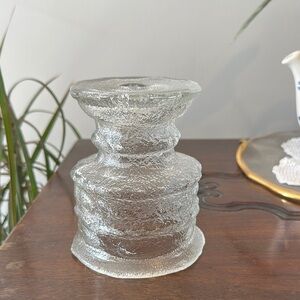 Vintage LE Smith Glass Textured Ice Glass Candle Double Ended Holder